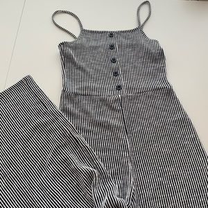 Caution to the wind stripped jumpsuit